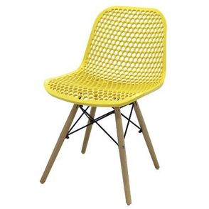 Cadeira Rock Polipropileno Amarelo Base Madeira 78cm - 62943
