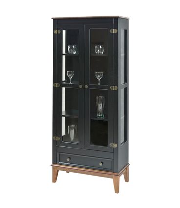 Cristaleira Bia 2 Portas e 1 Gavetas cor Preto com Amêndoa 180 cm - 60754
