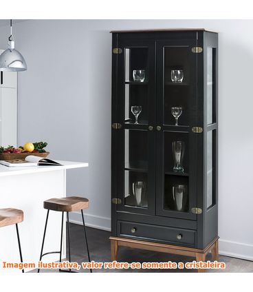 Cristaleira Bia 2 Portas e 1 Gavetas cor Preto com Amêndoa 180 cm - 60754