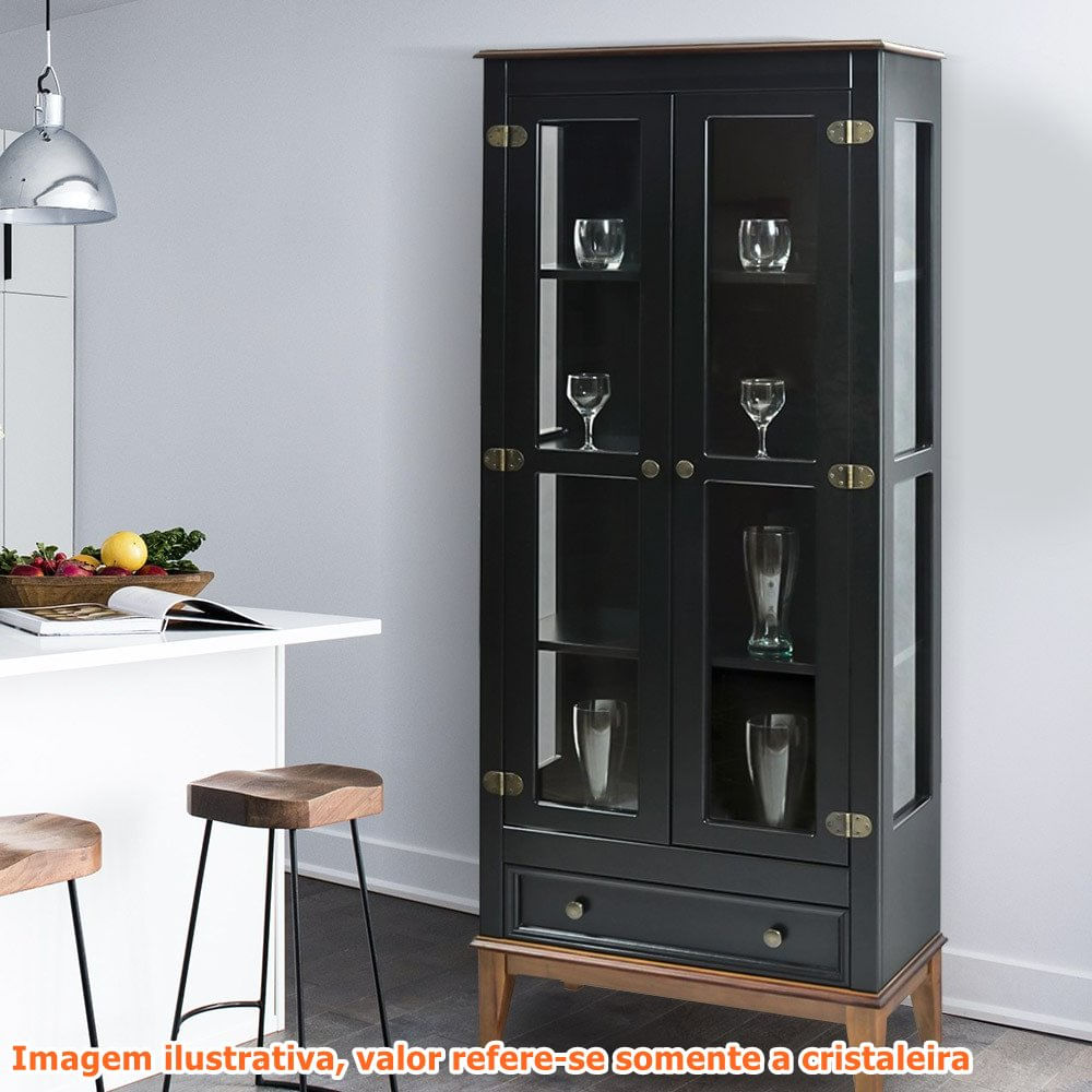 Cristaleira-Bia-2-Portas-e-1-Gavetas-cor-Preto-com-Amendoa-180-cm---60754