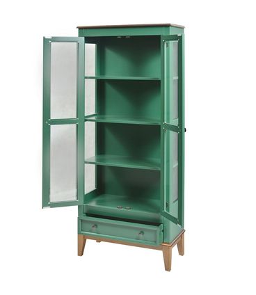 Cristaleira Bia 2 Portas e 1 Gavetas cor Verde com Amêndoa 180 cm - 59026