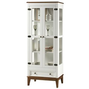 Cristaleira Bia 2 Portas e 1 Gaveta cor Branco com Amêndoa 180 cm - 62969