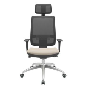 Cadeira Office Brizza Tela Preta Com Encosto Assento Vinil Bege Autocompensador 126cm - 63015