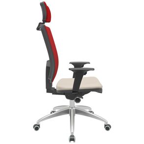 Cadeira Office Brizza Tela Vermelha Com Encosto Assento Vinil Bege Autocompensador 126cm - 63095