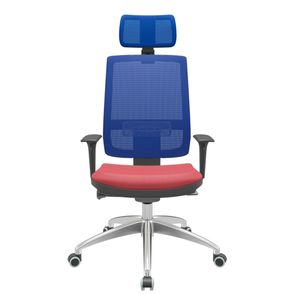 Cadeira Office Brizza Tela Azul Com Encosto Assento Vinil Vermelho Autocompensador 126cm - 63126