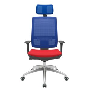Cadeira Office Brizza Tela Azul Com Encosto Assento Poliéster Vermelho Autocompensador 126cm - 63148