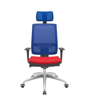 Cadeira Office Brizza Tela Azul Com Encosto Assento Poliéster Vermelho Autocompensador 126cm - 63148