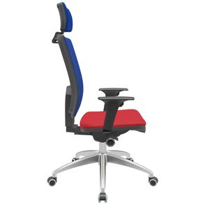 Cadeira Office Brizza Tela Azul Com Encosto Assento Poliéster Vermelho Autocompensador 126cm - 63148