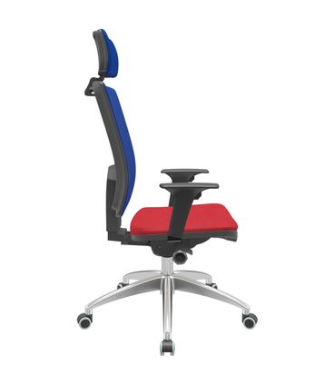 Cadeira Office Brizza Tela Azul Com Encosto Assento Poliéster Vermelho Autocompensador 126cm - 63148