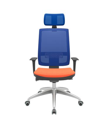 Cadeira Office Brizza Tela Azul Com Encosto Assento Poliéster Laranja Autocompensador 126cm - 63152