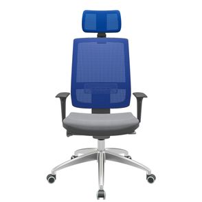 Cadeira Office Brizza Tela Azul Com Encosto Assento Vinil Cinza Autocompensador 126cm - 63162