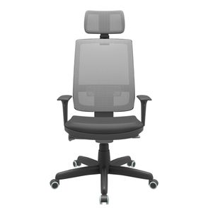 Cadeira Office Brizza Tela Cinza Com Encosto Assento Vinil Preto Autocompensador Base Standard 126cm - 63416