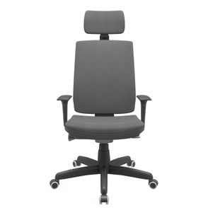 Cadeira Office Brizza Soft Poliester Cinza Autocompensador Com Encosto Cabeça Base Standard 126cm - 63457