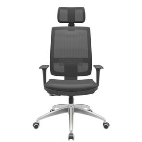 Cadeira Office Brizza Tela Preta Com Encosto Assento Vinil Preto RelaxPlax Base Aluminio 126cm - 63517