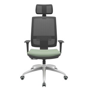 Cadeira Office Brizza Tela Preta Com Encosto Assento Vinil Verde RelaxPlax Base Aluminio 126cm - 63526