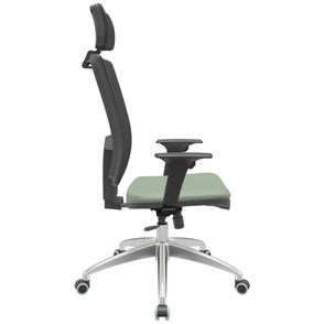 Cadeira Office Brizza Tela Preta Com Encosto Assento Vinil Verde RelaxPlax Base Aluminio 126cm - 63526