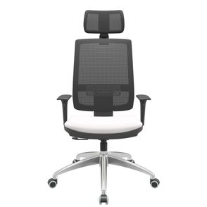 Cadeira Office Brizza Tela Preta Com Encosto Assento Vinil Branco RelaxPlax Base Aluminio 126cm - 63527