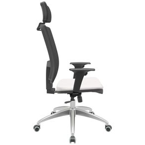 Cadeira Office Brizza Tela Preta Com Encosto Assento Vinil Branco RelaxPlax Base Aluminio 126cm - 63527