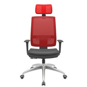 Cadeira Office Brizza Tela Vermelha Com Encosto Assento Vinil Preto RelaxPlax Base Aluminio 126cm - 63528