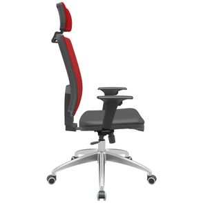 Cadeira Office Brizza Tela Vermelha Com Encosto Assento Vinil Preto RelaxPlax Base Aluminio 126cm - 63528