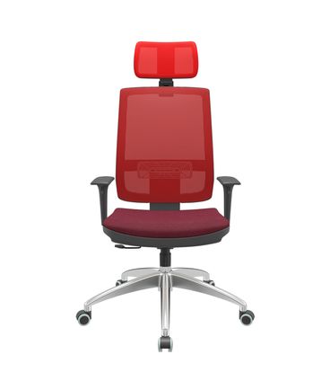 Cadeira Office Brizza Tela Vermelha Com Encosto Assento Poliester Vinho RelaxPlax Base Aluminio 126cm - 63534