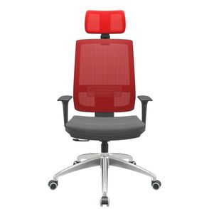 Cadeira Office Brizza Tela Vermelha Com Encosto Assento Poliester Cinza RelaxPlax Base Aluminio 126cm - 63536