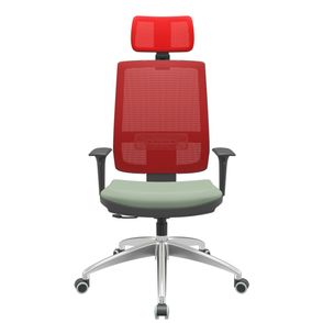 Cadeira Office Brizza Tela Vermelha Com Encosto Assento Vinil Verde RelaxPlax Base Aluminio 126cm - 63537