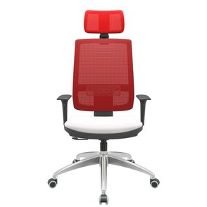 Cadeira Office Brizza Tela Vermelha Com Encosto Assento Vinil Branco RelaxPlax Base Aluminio 126cm - 63538