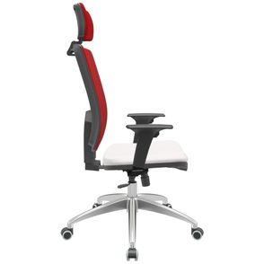 Cadeira Office Brizza Tela Vermelha Com Encosto Assento Vinil Branco RelaxPlax Base Aluminio 126cm - 63538