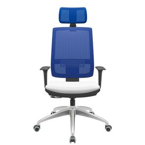 Cadeira Office Brizza Tela Azul Com Encosto Assento Aero Branco RelaxPlax Base Aluminio 126cm - 63559