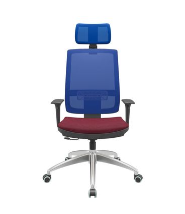 Cadeira Office Brizza Tela Azul Com Encosto Assento Poliester Vinho RelaxPlax Base Aluminio 126cm - 63561