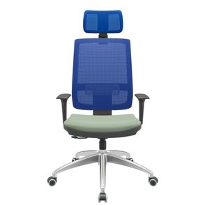Cadeira Office Brizza Tela Azul Com Encosto Assento Vinil Verde RelaxPlax Base Aluminio 126cm - 63565