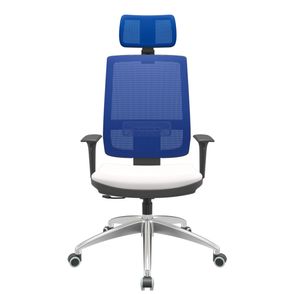 Cadeira Office Brizza Tela Azul Com Encosto Assento Vinil Branco RelaxPlax Base Aluminio 126cm - 63566