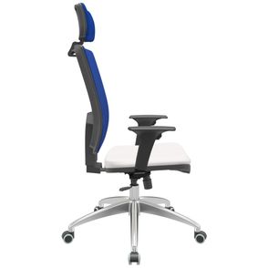 Cadeira Office Brizza Tela Azul Com Encosto Assento Vinil Branco RelaxPlax Base Aluminio 126cm - 63566