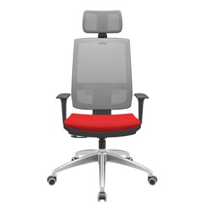 Cadeira Office Brizza Tela Cinza Com Encosto Assento Aero Vermelho RelaxPlax Base Aluminio 126cm - 63587