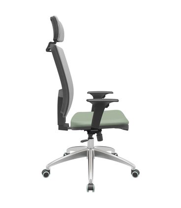 Cadeira Office Brizza Tela Cinza Com Encosto Assento Vinil Verde RelaxPlax Base Aluminio 126cm - 63595