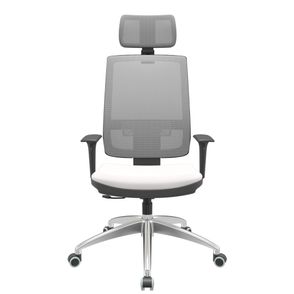 Cadeira Office Brizza Tela Cinza Com Encosto Assento Vinil Branco RelaxPlax Base Aluminio 126cm - 63596