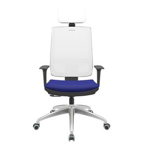 Cadeira Office Brizza Tela Branca Com Encosto Assento Aero Azul RelaxPlax Base Aluminio 126cm - 63601