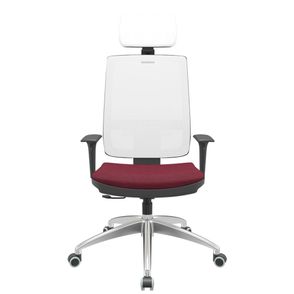 Cadeira Office Brizza Tela Branca Com Encosto Assento Poliester Vinho RelaxPlax Base Aluminio 126cm - 63605
