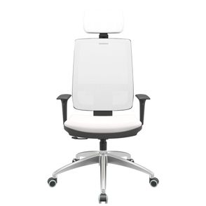 Cadeira Office Brizza Tela Branca Com Encosto Assento Vinil Branco RelaxPlax Base Aluminio 126cm - 63609