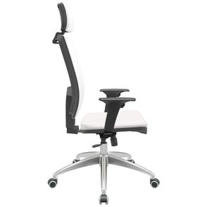 Cadeira Office Brizza Tela Branca Com Encosto Assento Vinil Branco RelaxPlax Base Aluminio 126cm - 63609