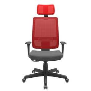 Cadeira Office Brizza Tela Vermelha Com Encosto Assento Poliester Cinza RelaxPlax Base Standard 126cm - 63636