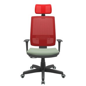 Cadeira Office Brizza Tela Vermelha Com Encosto Assento Vinil Verde RelaxPlax Base Standard 126cm - 63637