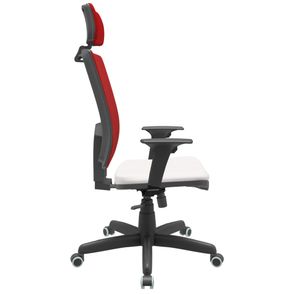 Cadeira Office Brizza Tela Vermelha Com Encosto Assento Vinil Branco RelaxPlax Base Standard 126cm - 63638