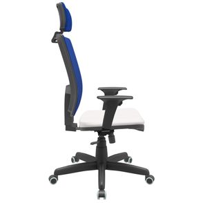 Cadeira Office Brizza Tela Azul Com Encosto Assento Vinil Branco RelaxPlax Base Standard 126cm - 63655
