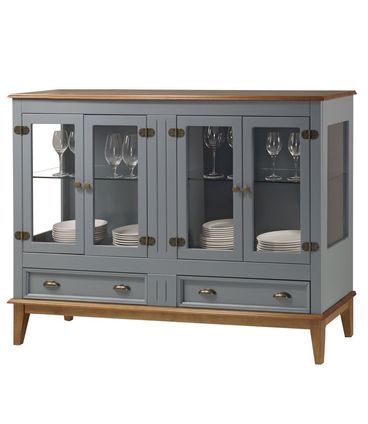 Cristaleira Agatha 4 Portas e 2 Gavetas cor Cinza com Amêndoa 149 cm - 63470