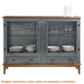 Cristaleira Agatha 4 Portas e 2 Gavetas cor Cinza com Amêndoa 149 cm - 63470