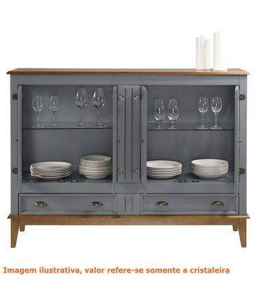 Cristaleira Agatha 4 Portas e 2 Gavetas cor Cinza com Amêndoa 149 cm - 63470