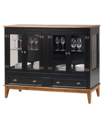 Cristaleira Agatha 4 Portas e 2 Gavetas cor Preto com Amêndoa 149 cm - 63475