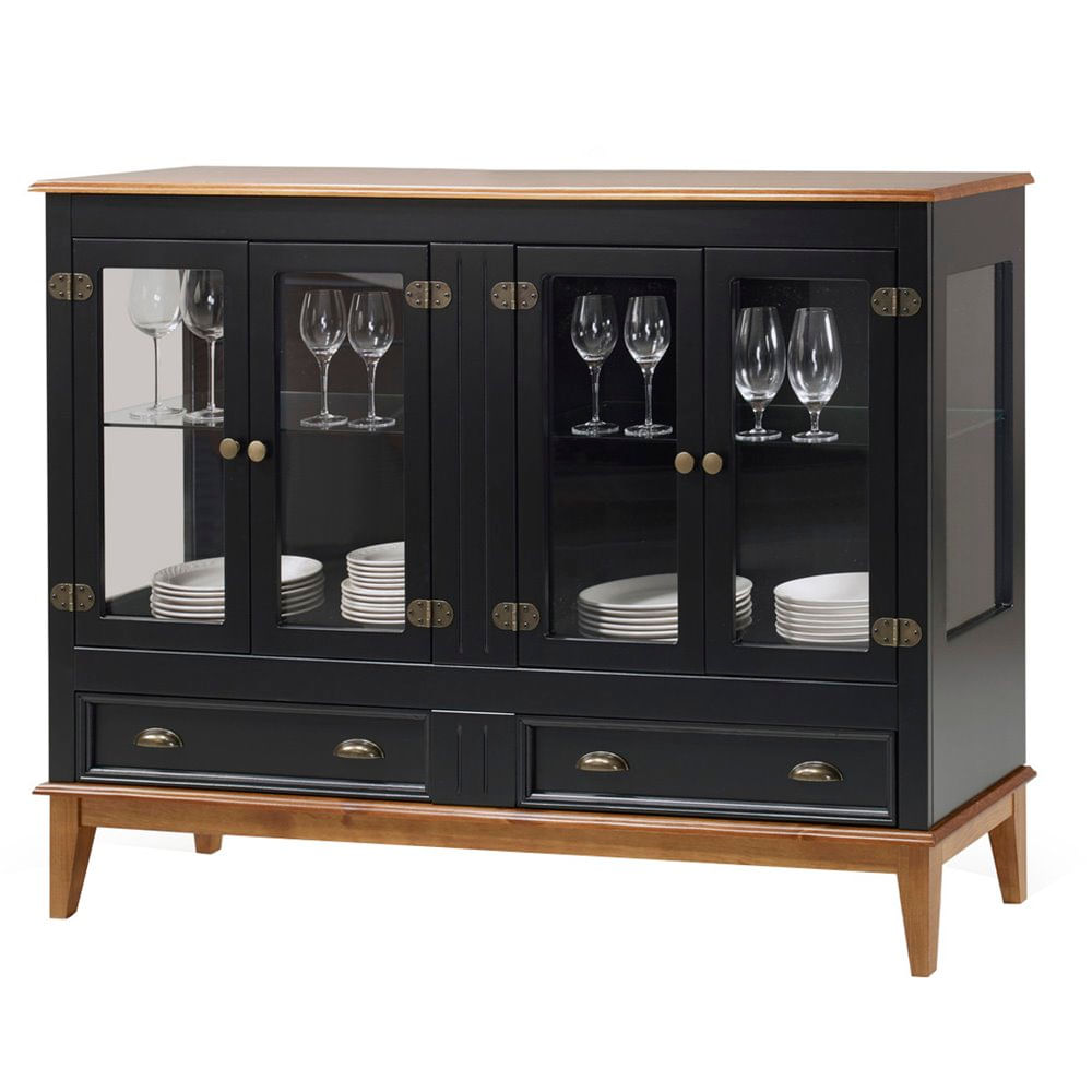 Cristaleira-Agatha-4-Portas-e-2-Gavetas-cor-Preto-com-Amendoa-149-cm---63475